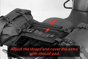 Positionnement des sangles supérieures des sacoches Rhinowalk Saddlebag